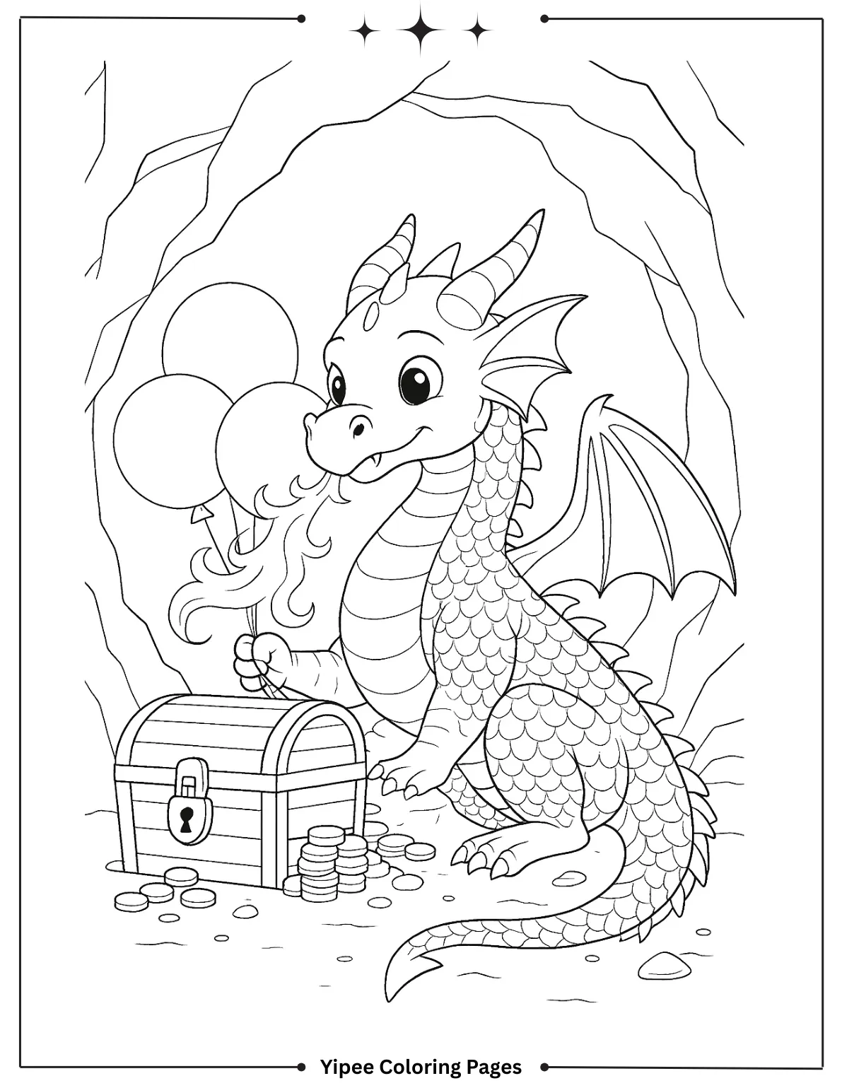 Dragon Coloring Pages | Kids Will Love Treasure Cave Dragon Coloring Page