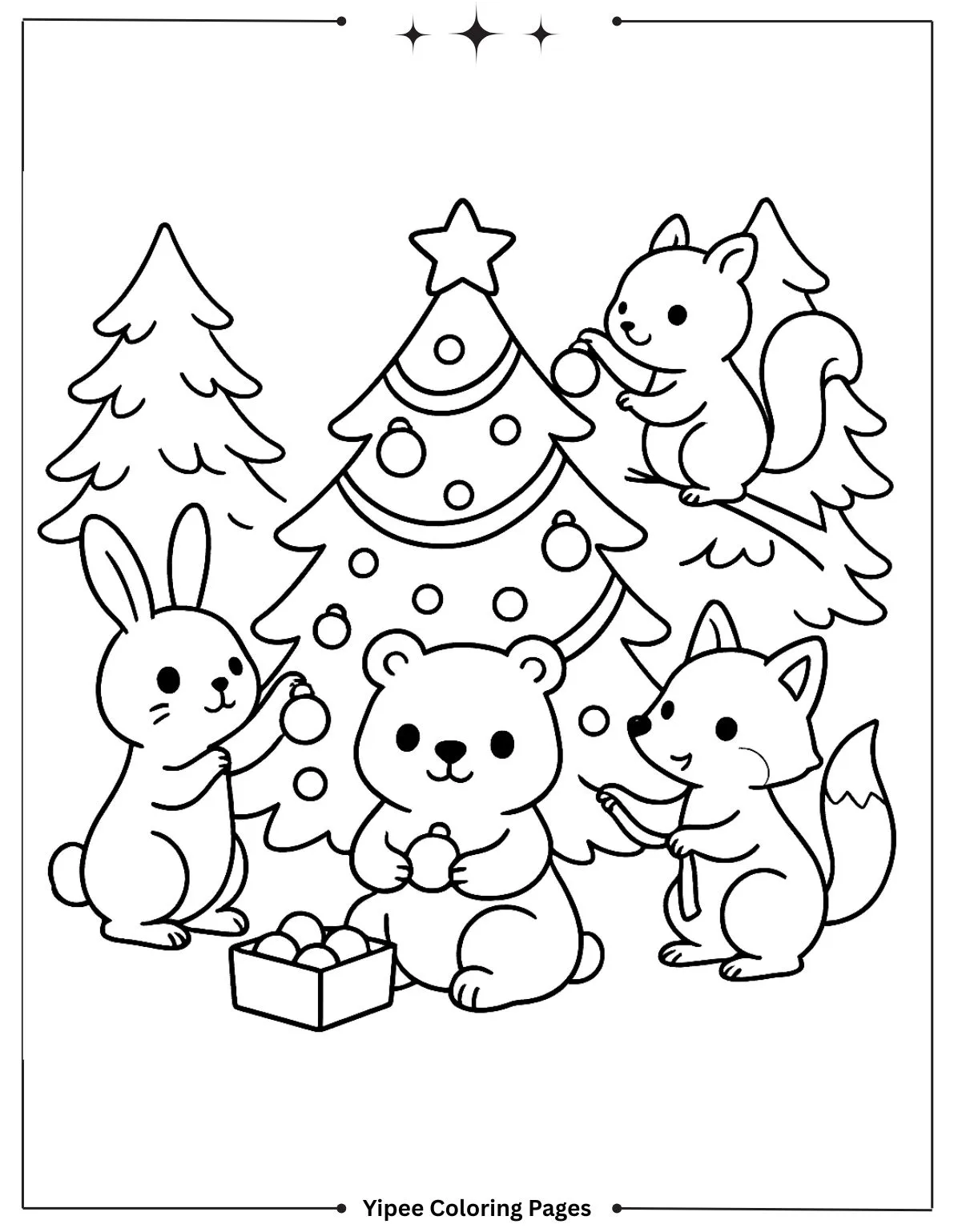 Enchanting Christmas Tree Coloring Pages to Print Woodland Animals Decorating Christmas Tree Coloring Page for Kids