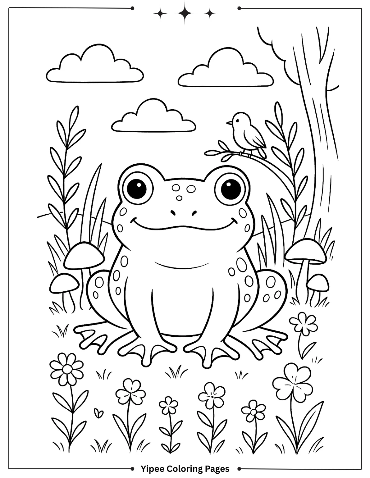 Woodland Style Frog Coloring Page