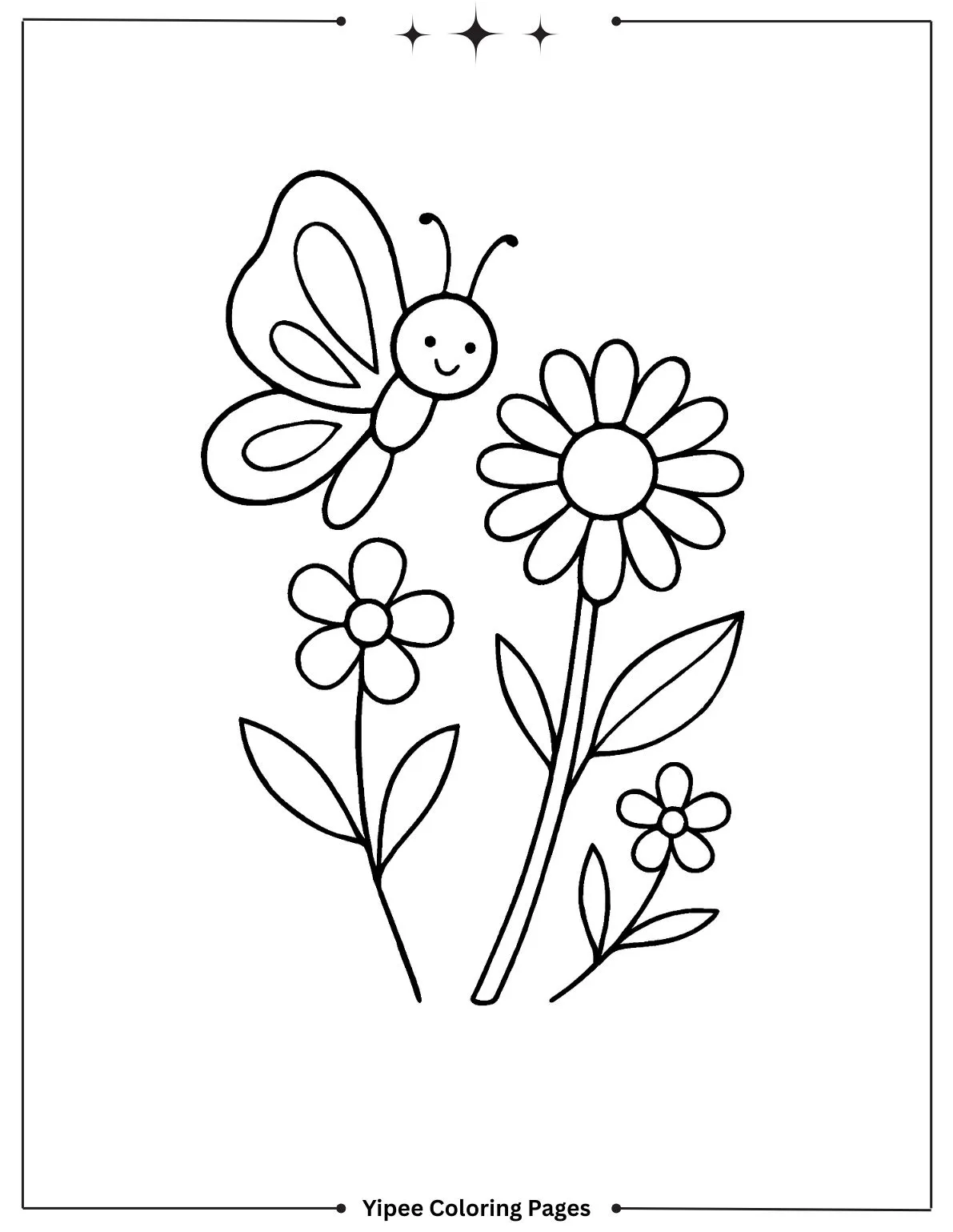 Creative Flower Coloring Pages for Kids and Adults a flower and butterfly coloring page