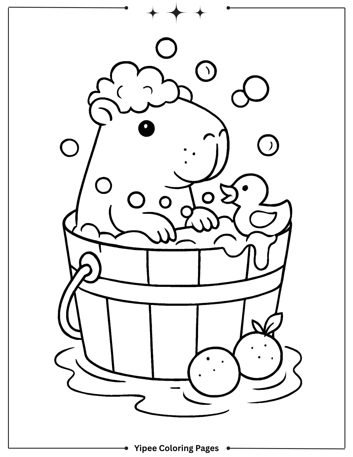 Capybara in Bucket with Rubber Duckie Coloring Page