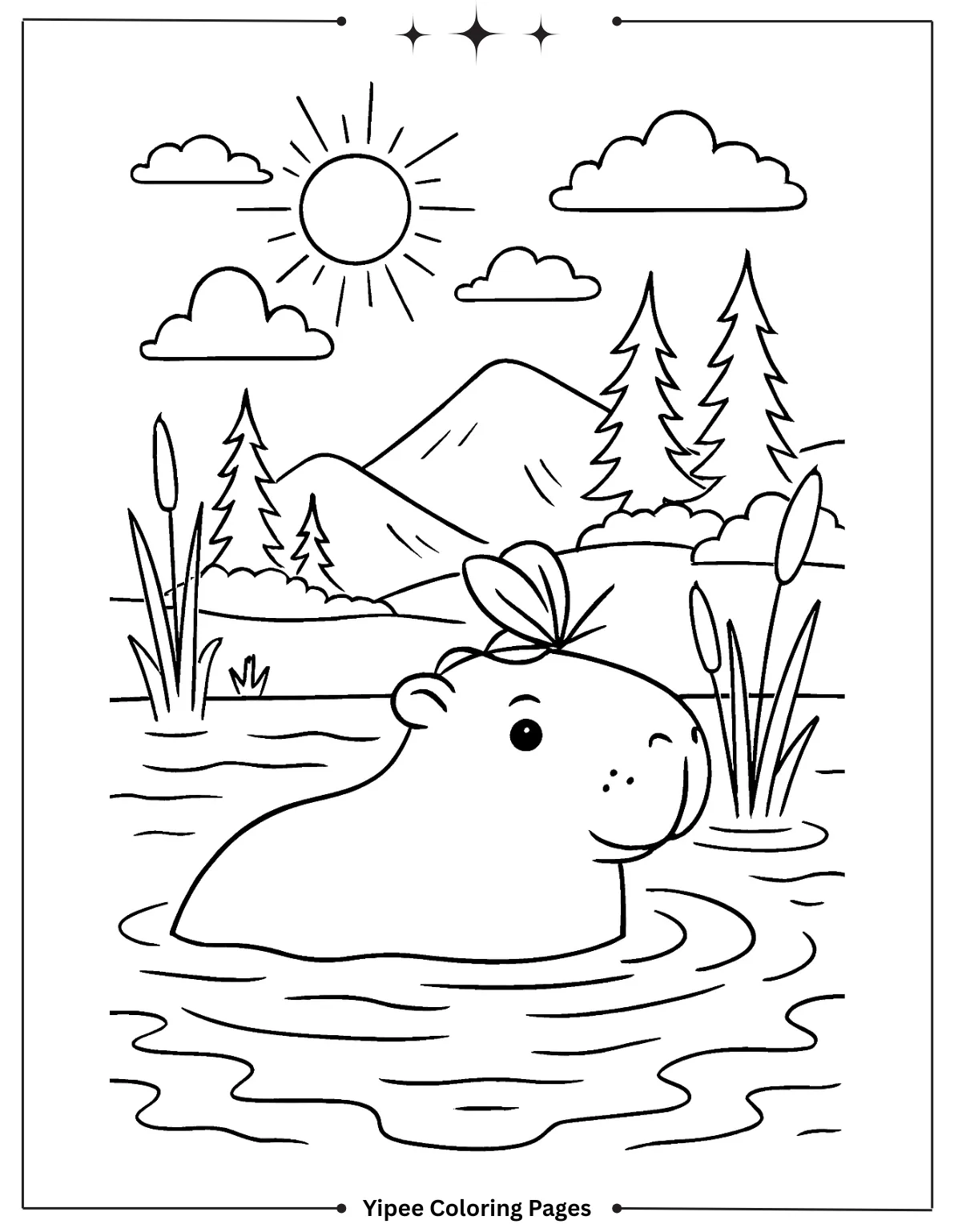 Capybara in River Coloring Page