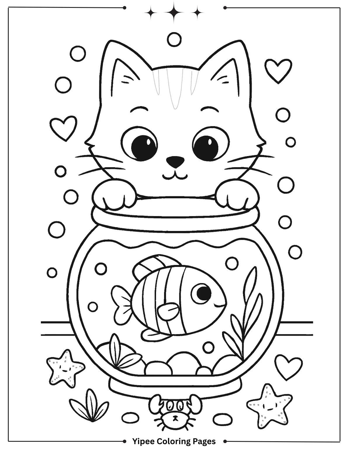 Cat Coloring Pages By Yipee Coloring Pages Cat Eyeballing Fishbowl Coloring Page
