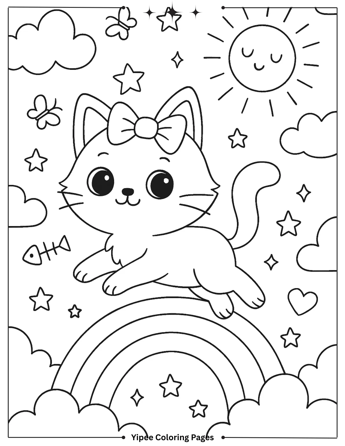 Cat Coloring Pages By Yipee Coloring Pages Cat Jumping Over Rainbow Coloring Sheet