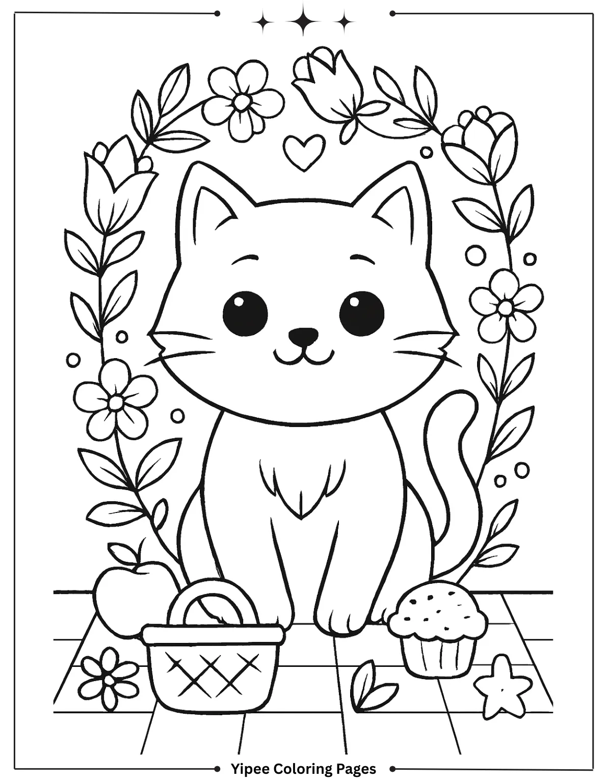 Cat Coloring Pages By Yipee Coloring Pages Cat in Floral Wreath Coloring Page for Kids