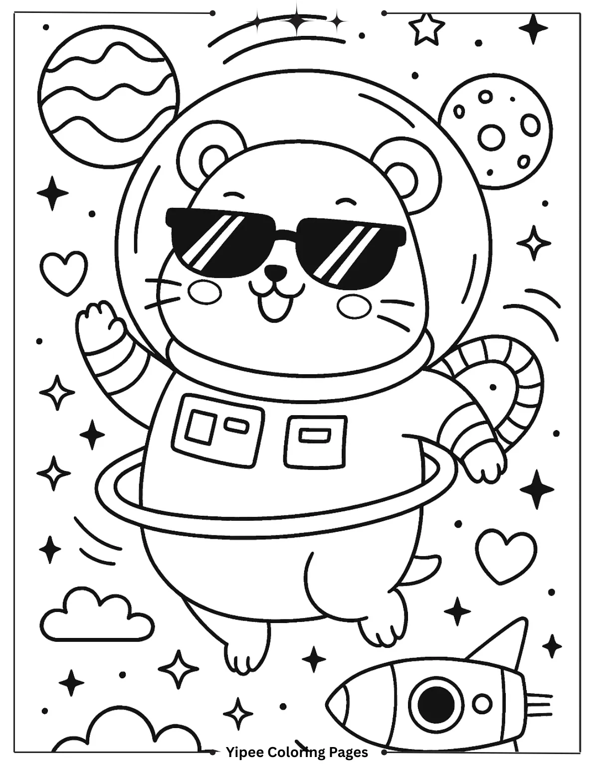 Cool Astronaut Hamster Coloring Page for Kids