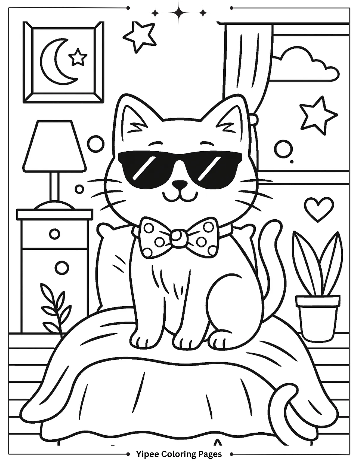 Cat Coloring Pages By Yipee Coloring Pages Cool Cat in Bedroom Coloring Page for Kids