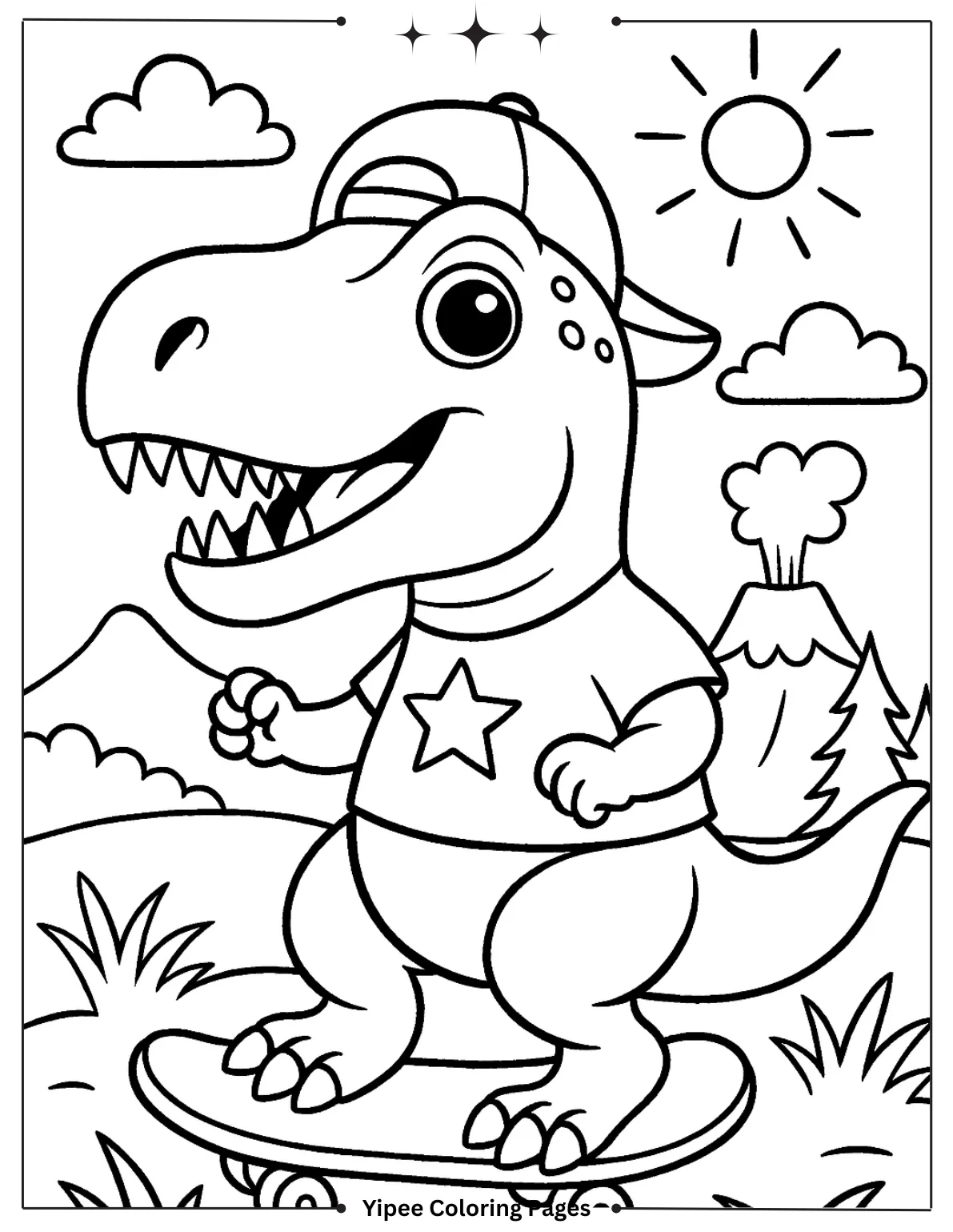 Cool Skater Dino Coloring Page