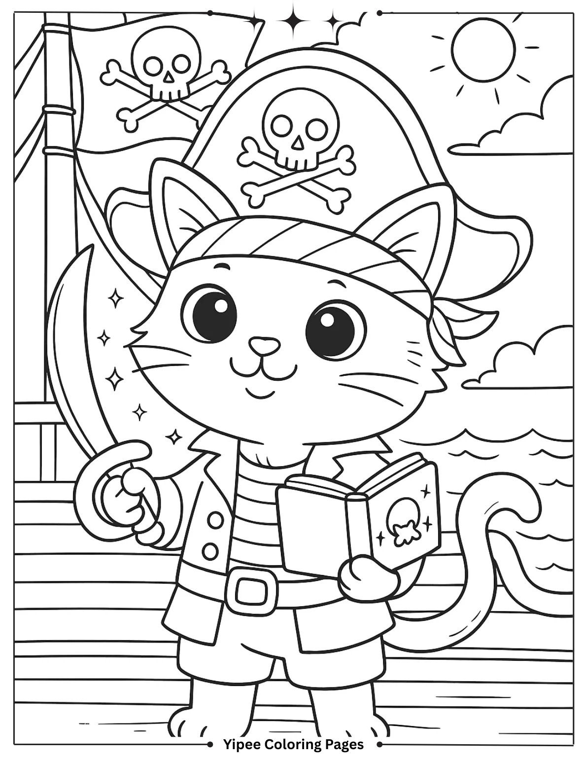 Cat Coloring Pages By Yipee Coloring Pages Cute Cartoon Pirate Cat Coloring Page for Kids