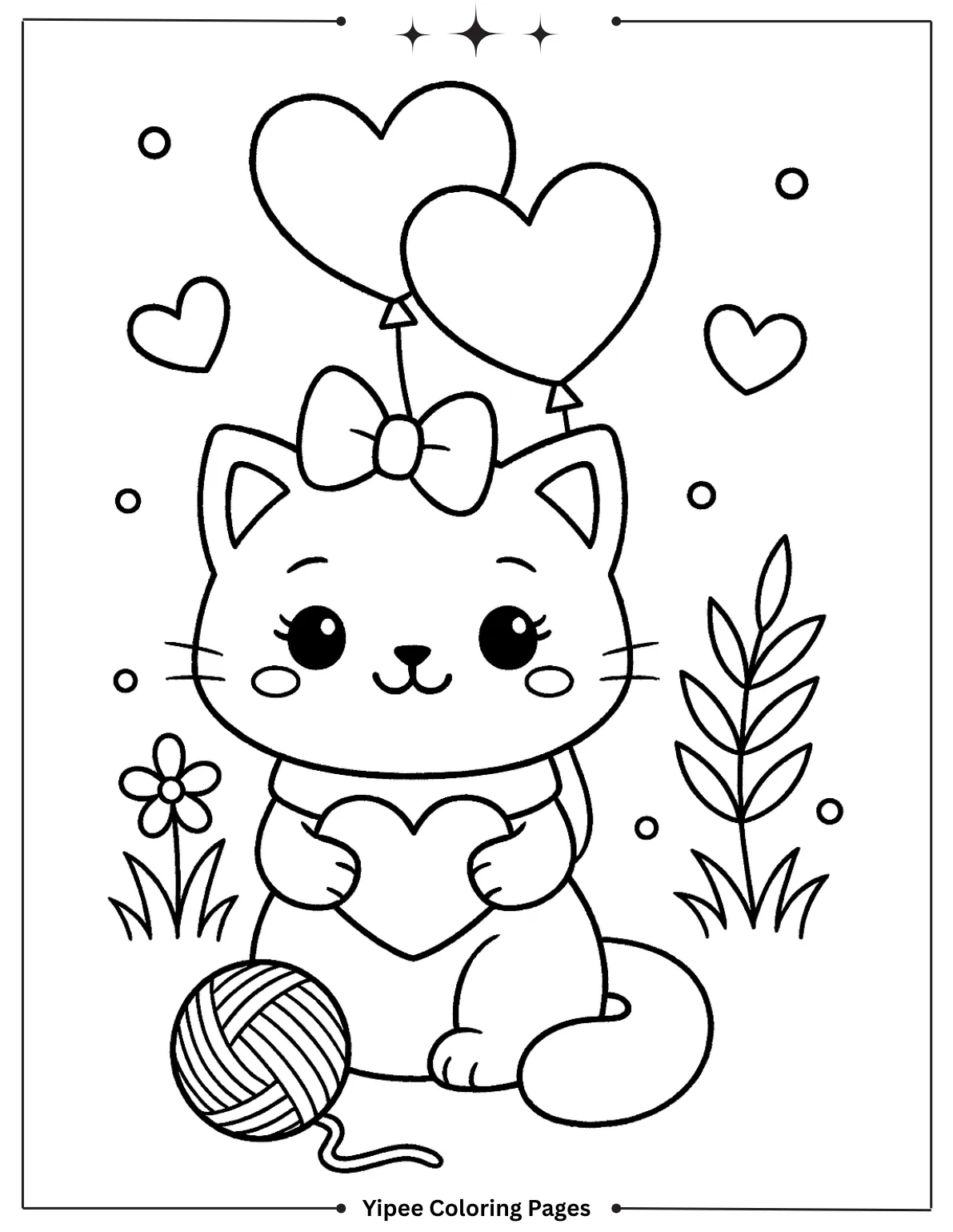 Cat Coloring Pages By Yipee Coloring Pages Cute Kawaii Cat Holding Heart Balloons Coloring Page