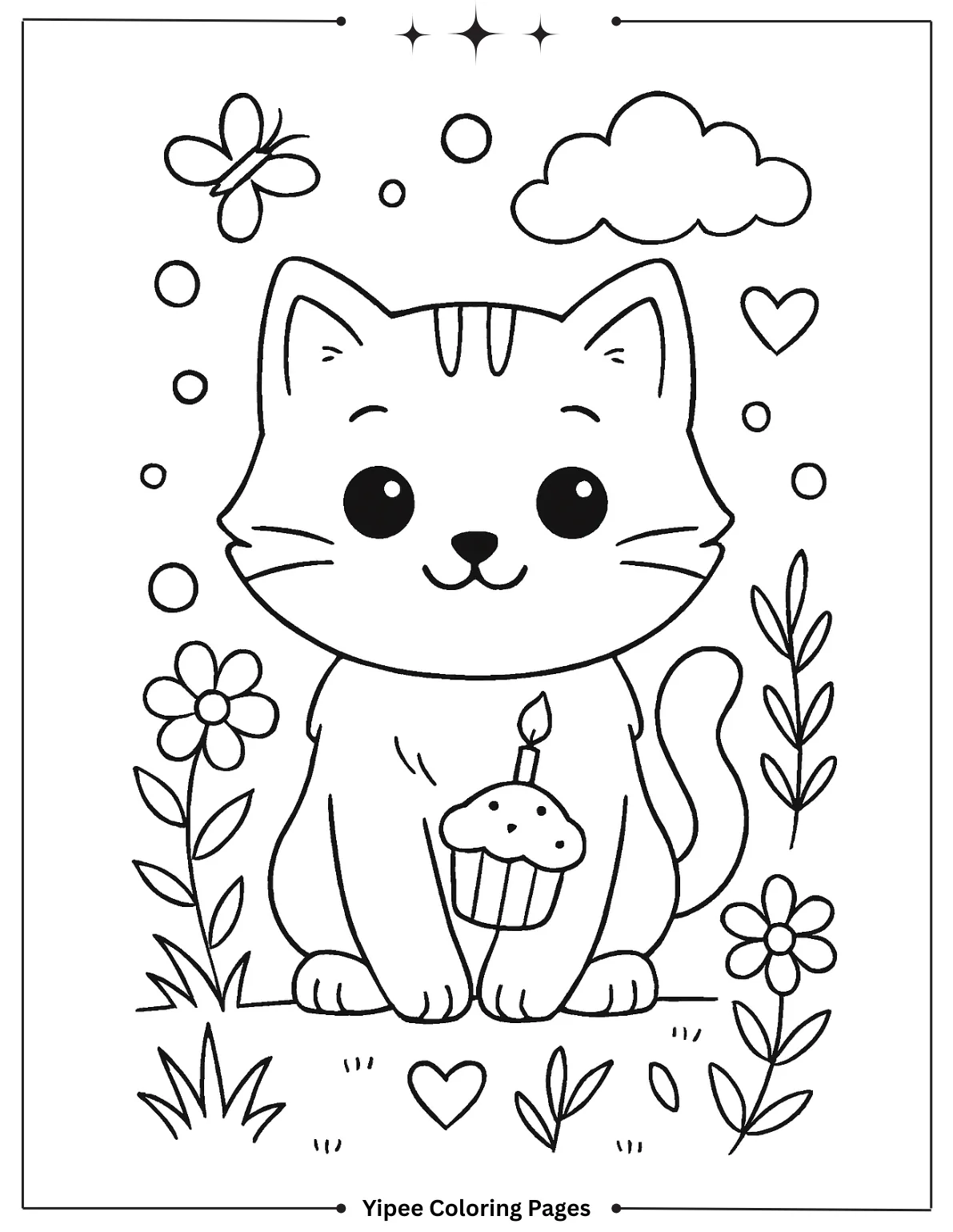 Cat Coloring Pages By Yipee Coloring Pages Cute Kitten with Cupcake Coloring Page