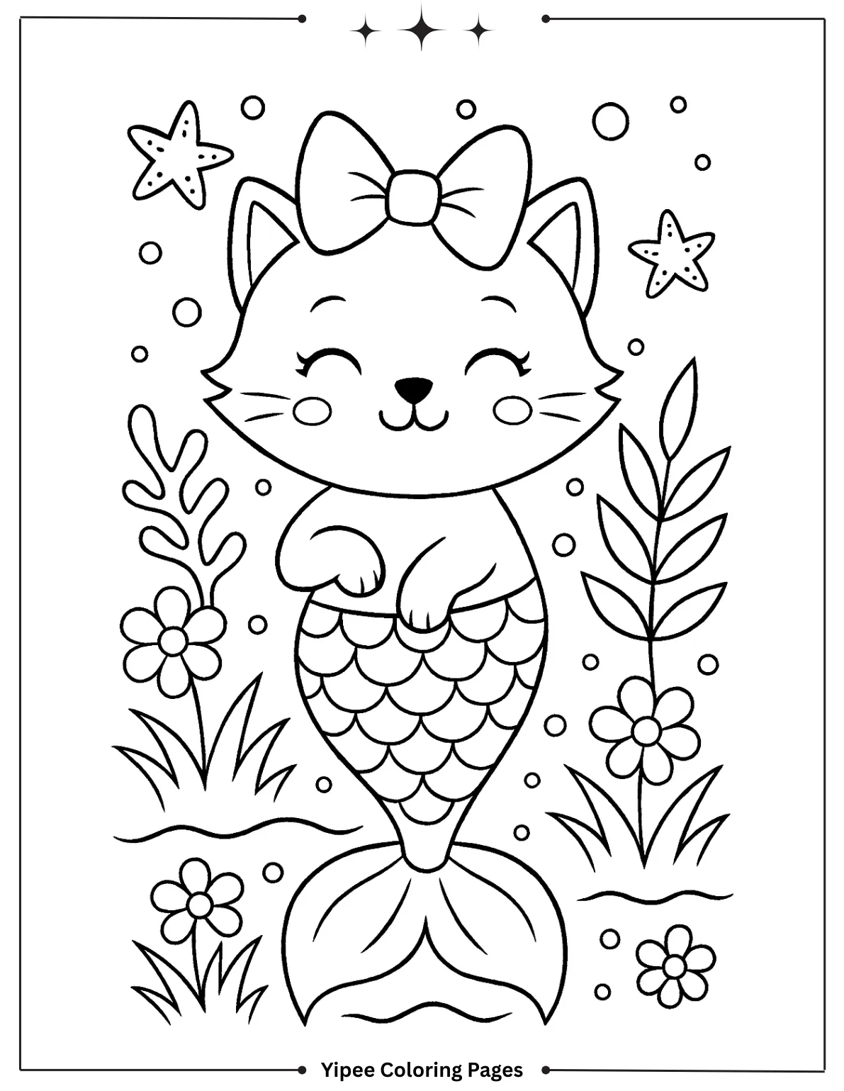 Cat Coloring Pages By Yipee Coloring Pages Cute Mermaid Cat Coloring Page