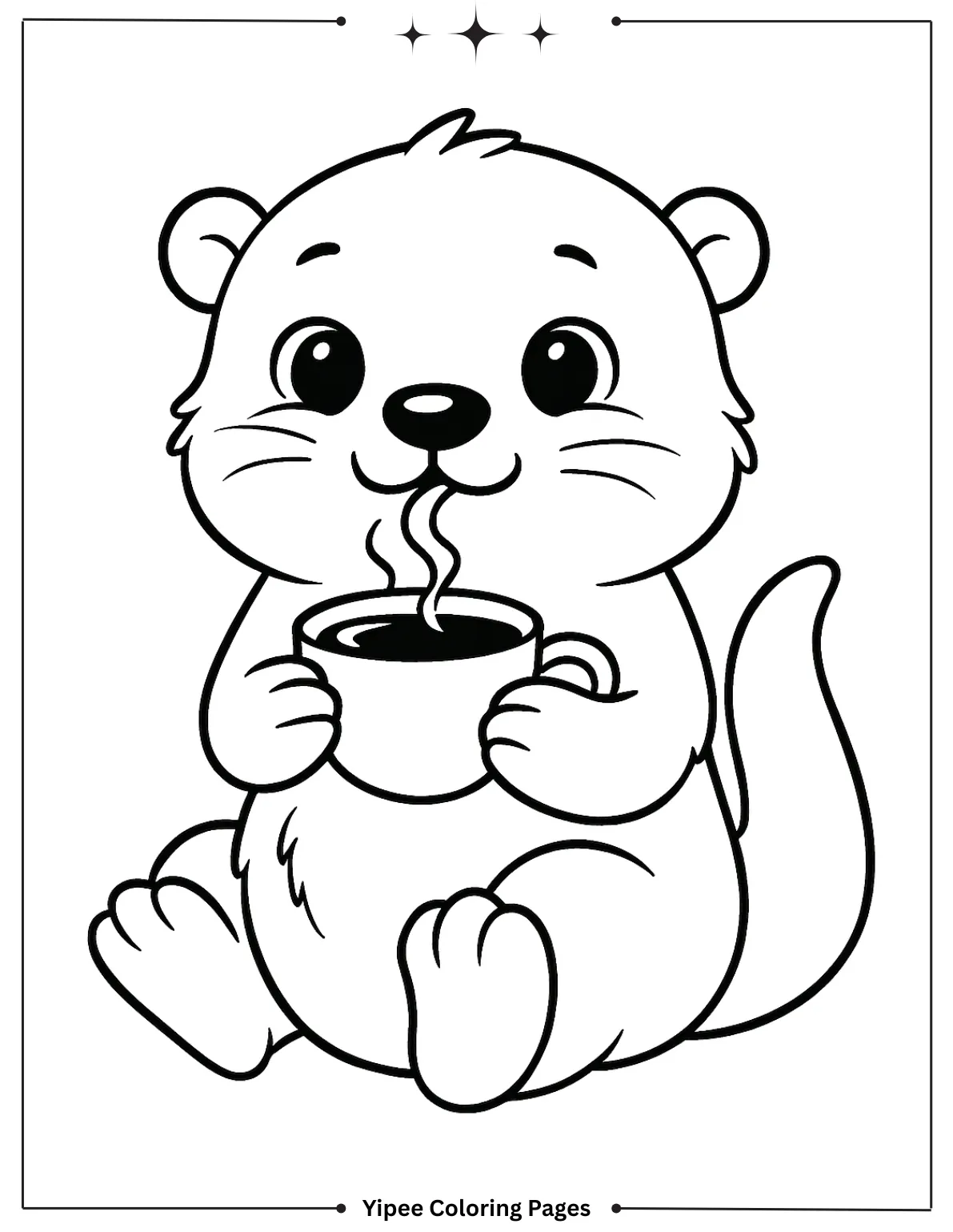 Cute Otter Drinking Tea Coloring Page for Kids