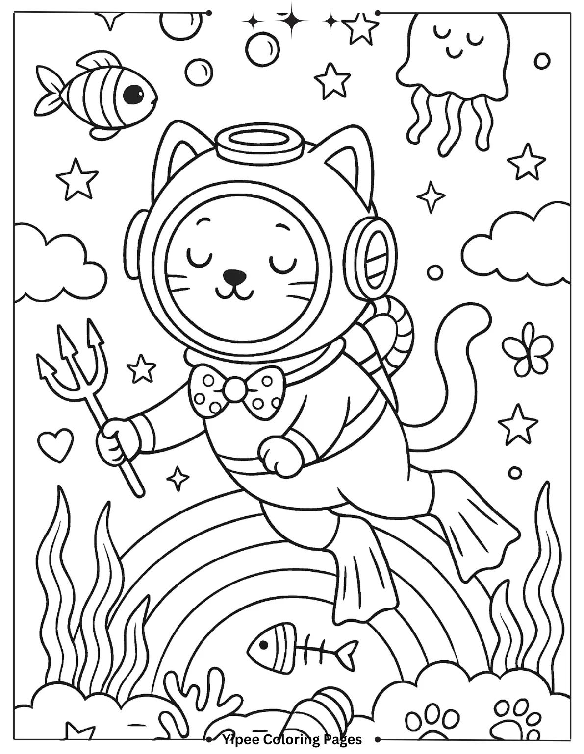 Cat Coloring Pages By Yipee Coloring Pages Deep Sea Diving Cat Coloring Sheet