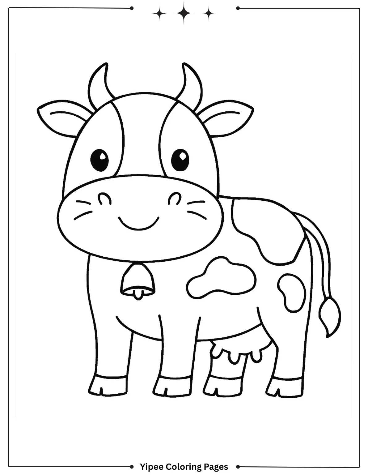 Easy to Color Cow Coloring Sheet for Preschoolers