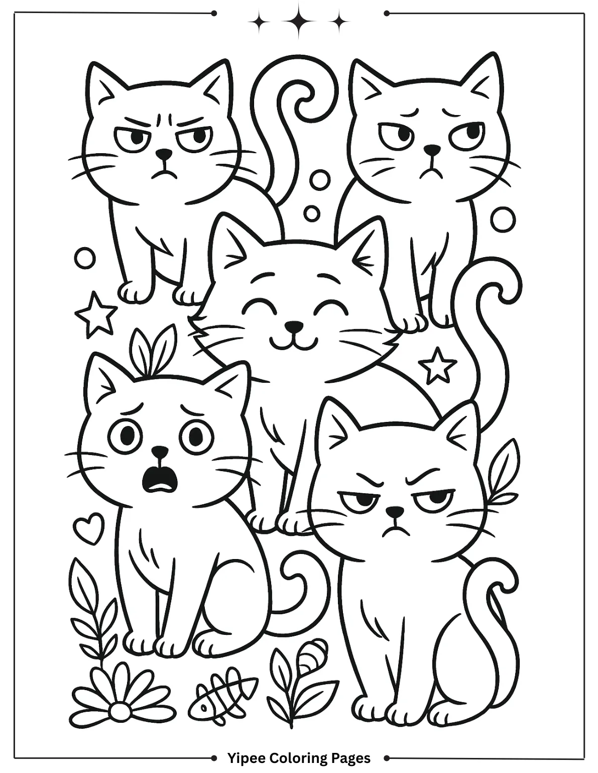 Cat Coloring Pages By Yipee Coloring Pages Expressive Cats with Bold Outline Coloring Page for Adults