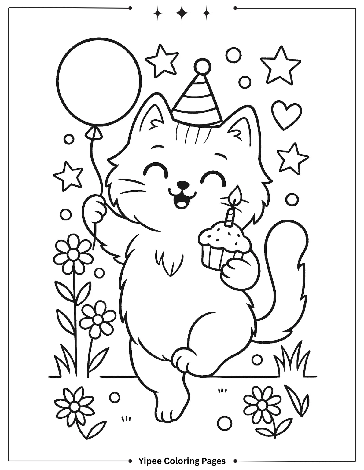 Cat Coloring Pages By Yipee Coloring Pages Fluffy Dancing Birthday Cat Coloring Page for Kids
