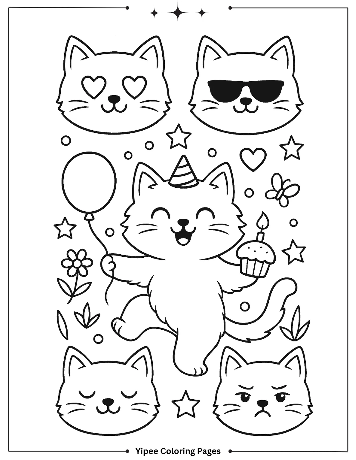 Cat Coloring Pages By Yipee Coloring Pages Funny Emoji Cat Faces Coloring Page