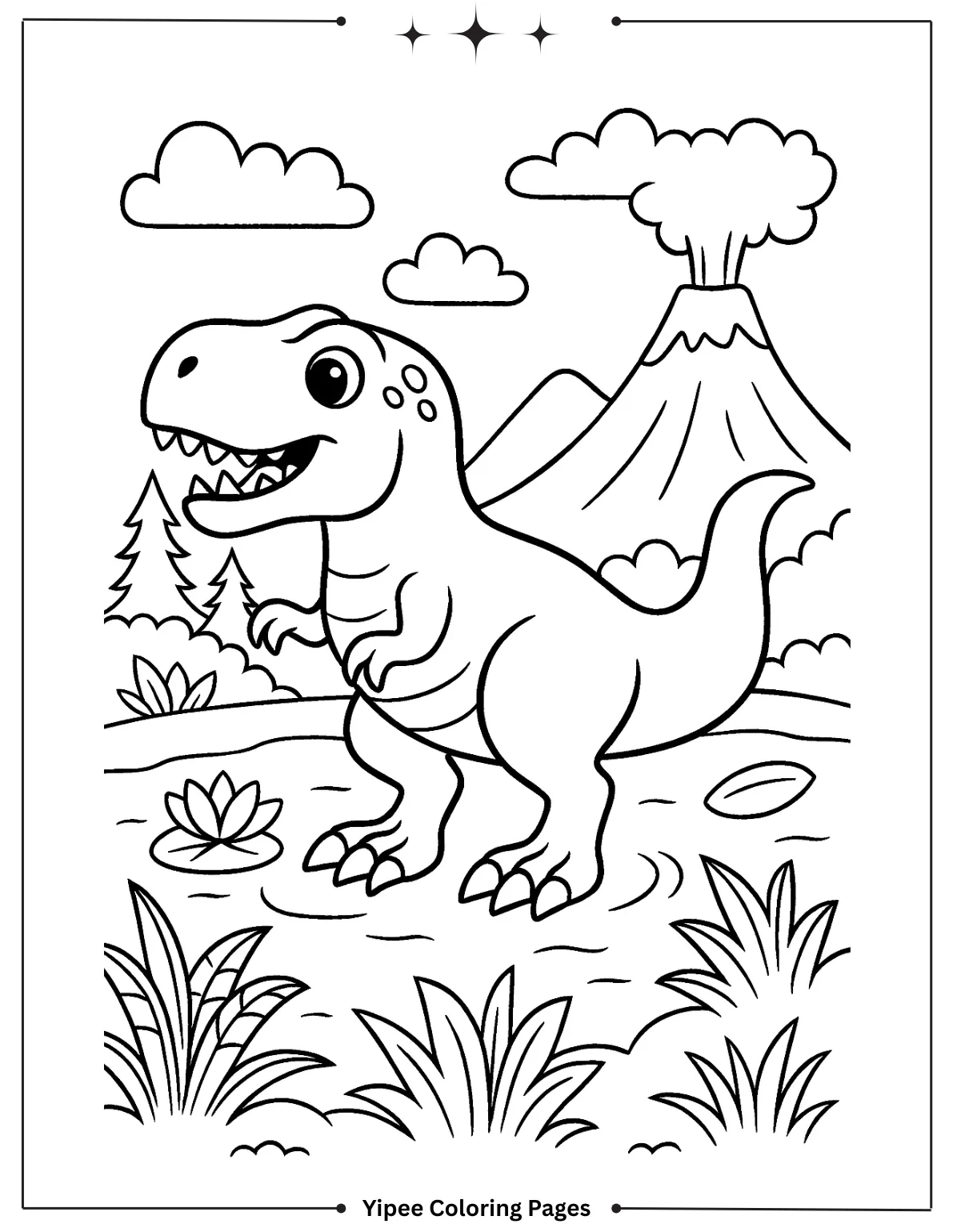 Giant Tyrannosaurus Rex in the Wild Coloring Sheet
