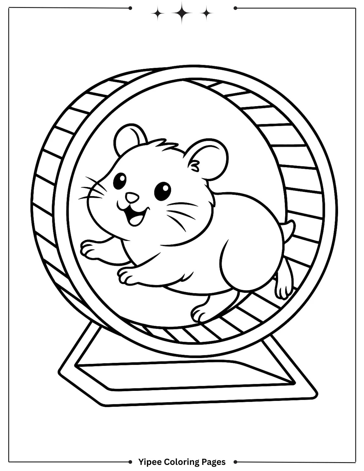 Hamster Running on Wheel Coloring Page