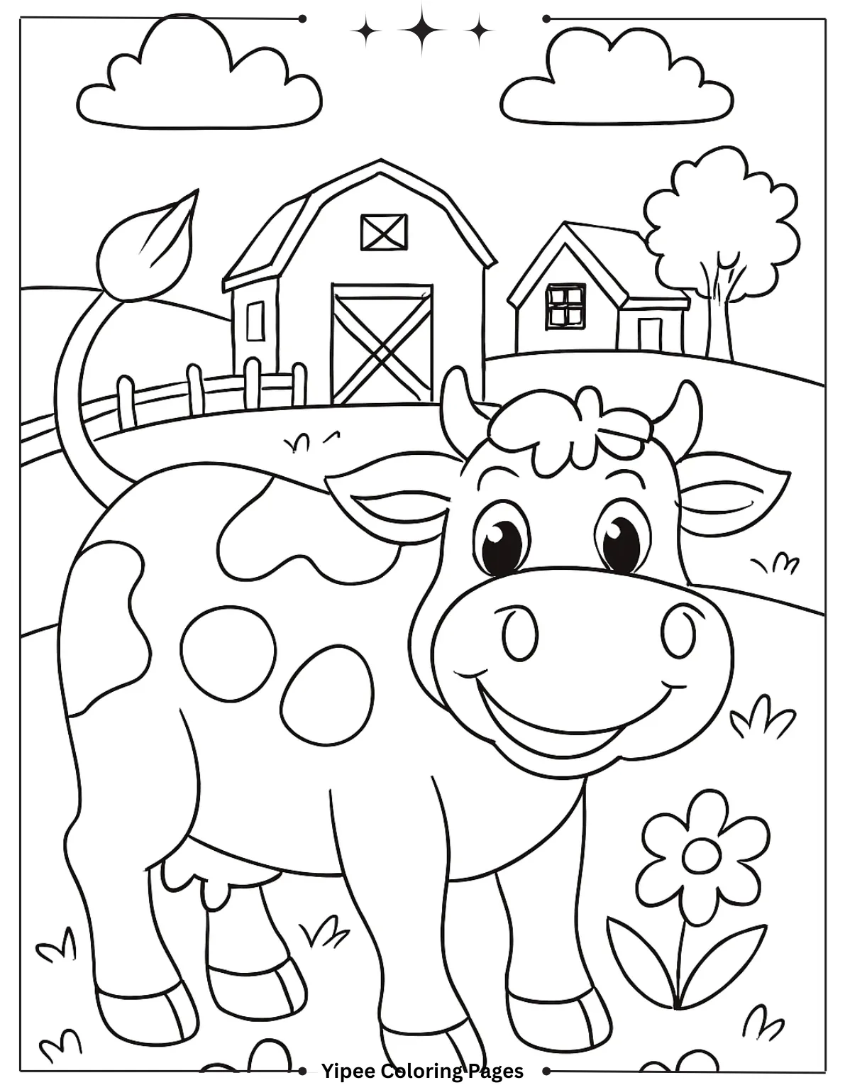 Happy Cow on Farm Coloring Page