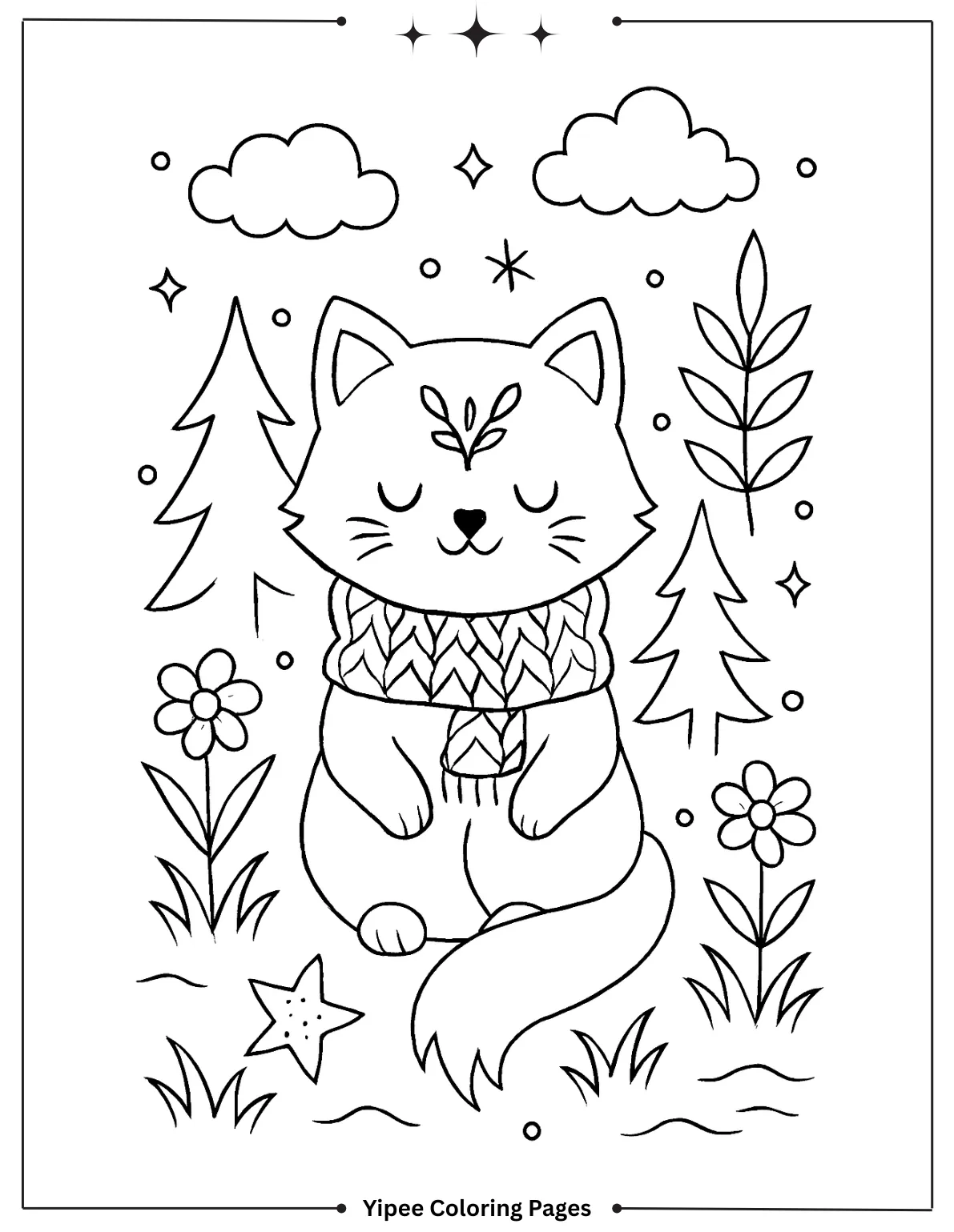 Cat Coloring Pages By Yipee Coloring Pages Hygge Woodland Cat Coloring Page