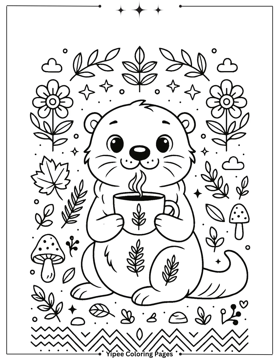 Hygge Woodland Style Otter Coloring Page