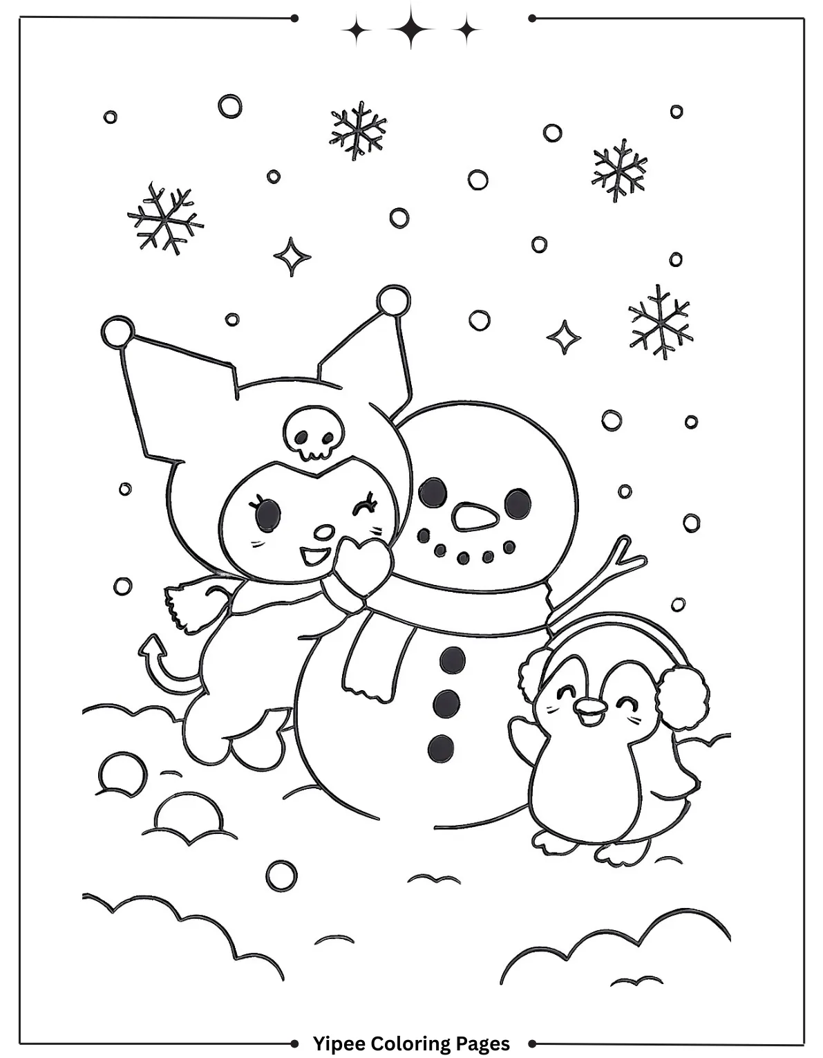 kuromi Coloring pages By Yipee Coloring Pages Kuromi builds a snowman