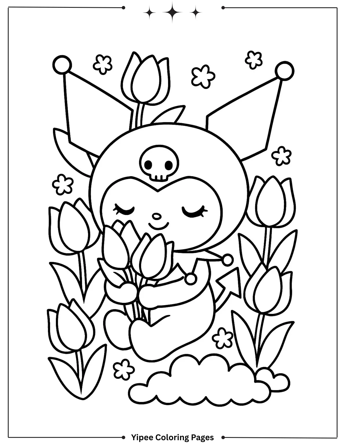 kuromi Coloring pages By Yipee Coloring Pages Kuromi gently hugs a bouquet