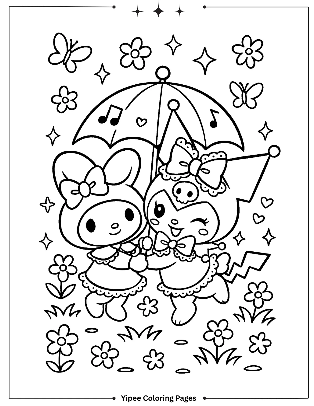 kuromi Coloring pages By Yipee Coloring Pages Kuromi hold hands in a sweet garden dance