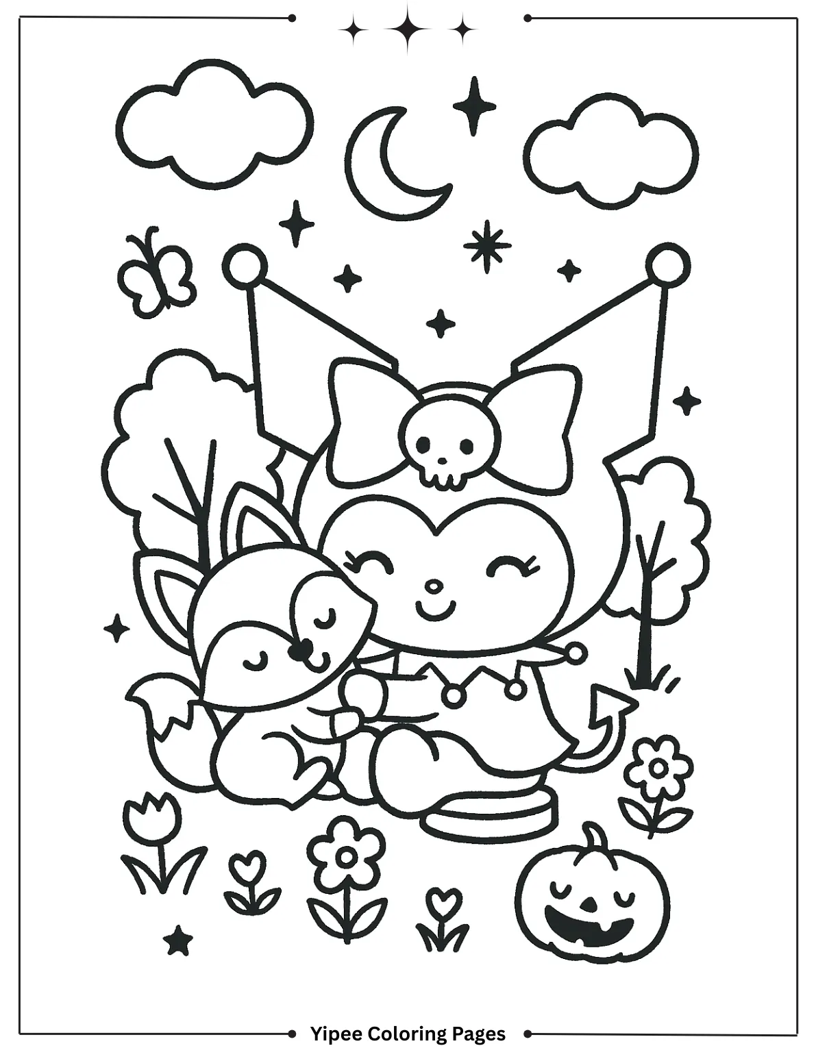 kuromi Coloring pages By Yipee Coloring Pages Kuromi in the jungle with fox coloring page