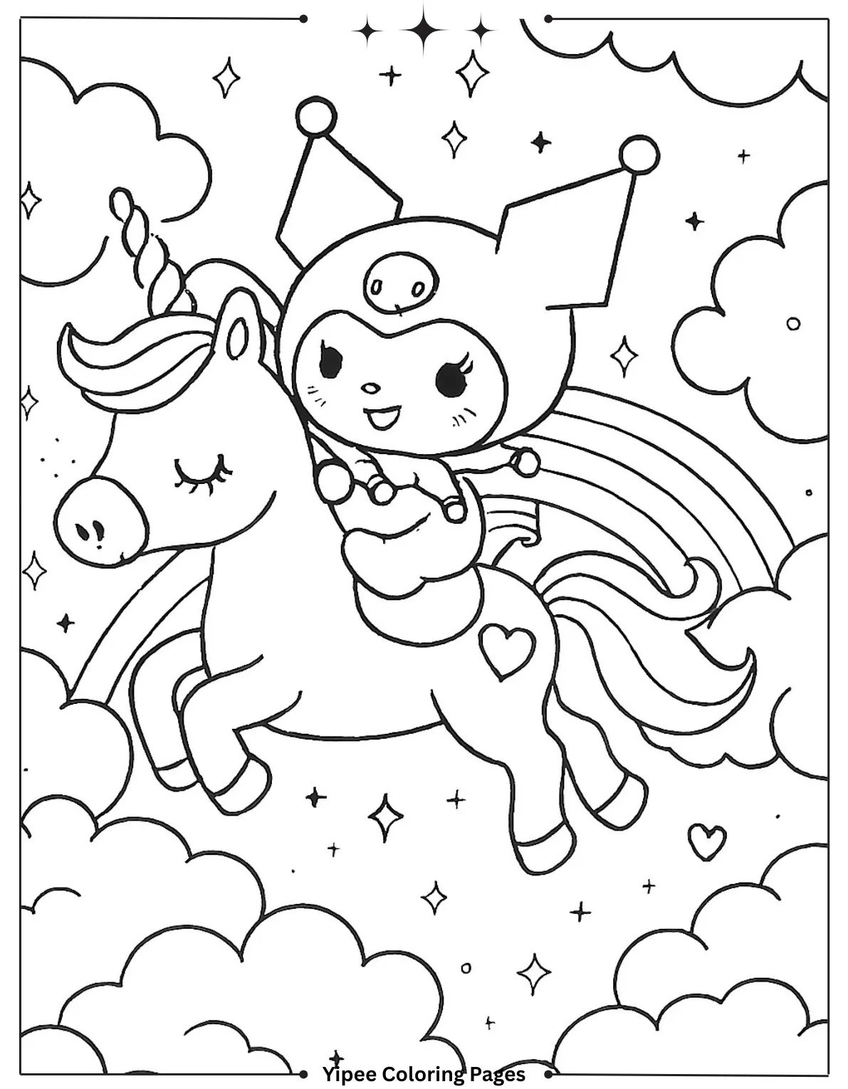 kuromi Coloring pages By Yipee Coloring Pages Kuromi rides a magical unicorn