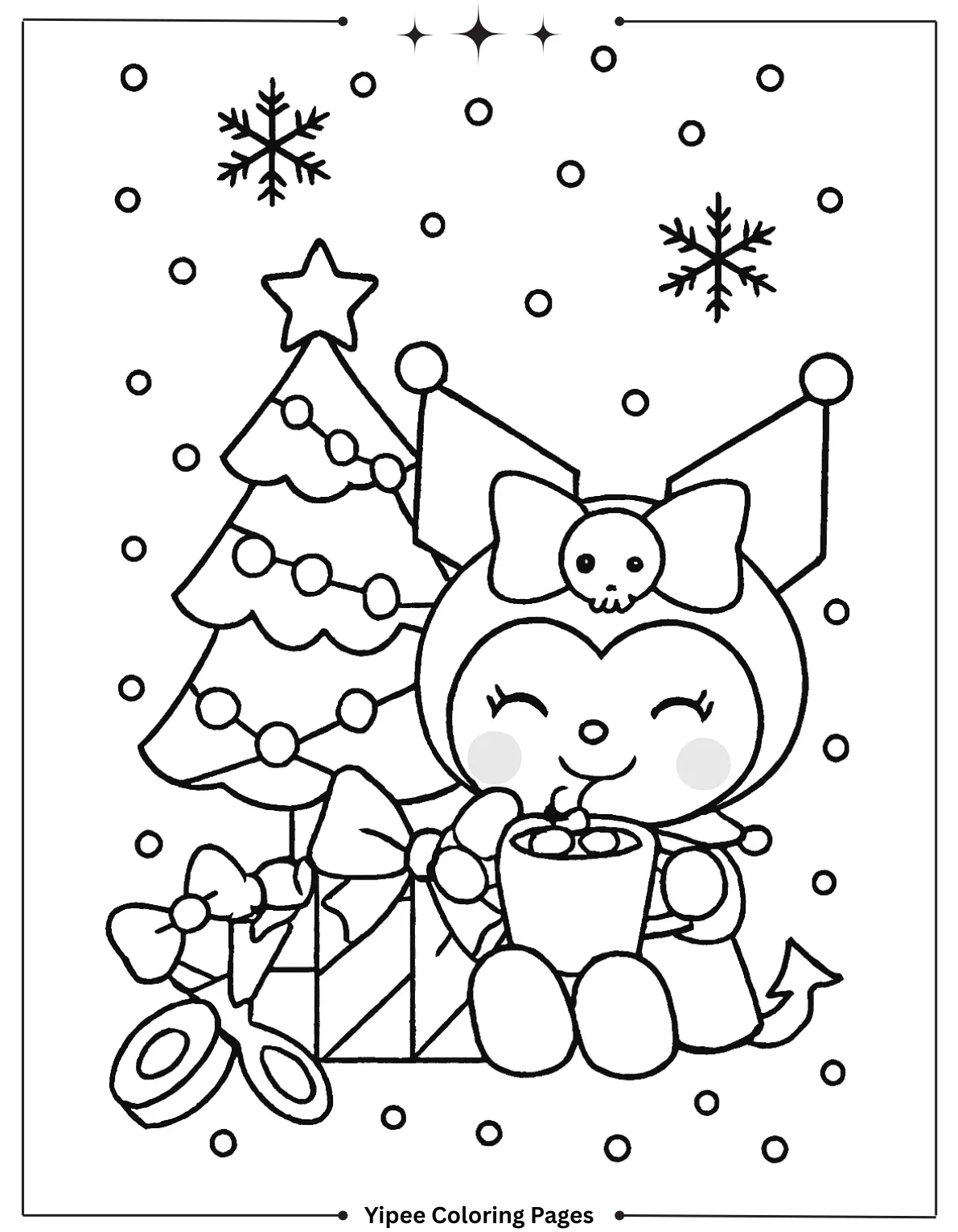 kuromi Coloring pages By Yipee Coloring Pages Kuromi sipping cocoa beside their snowy