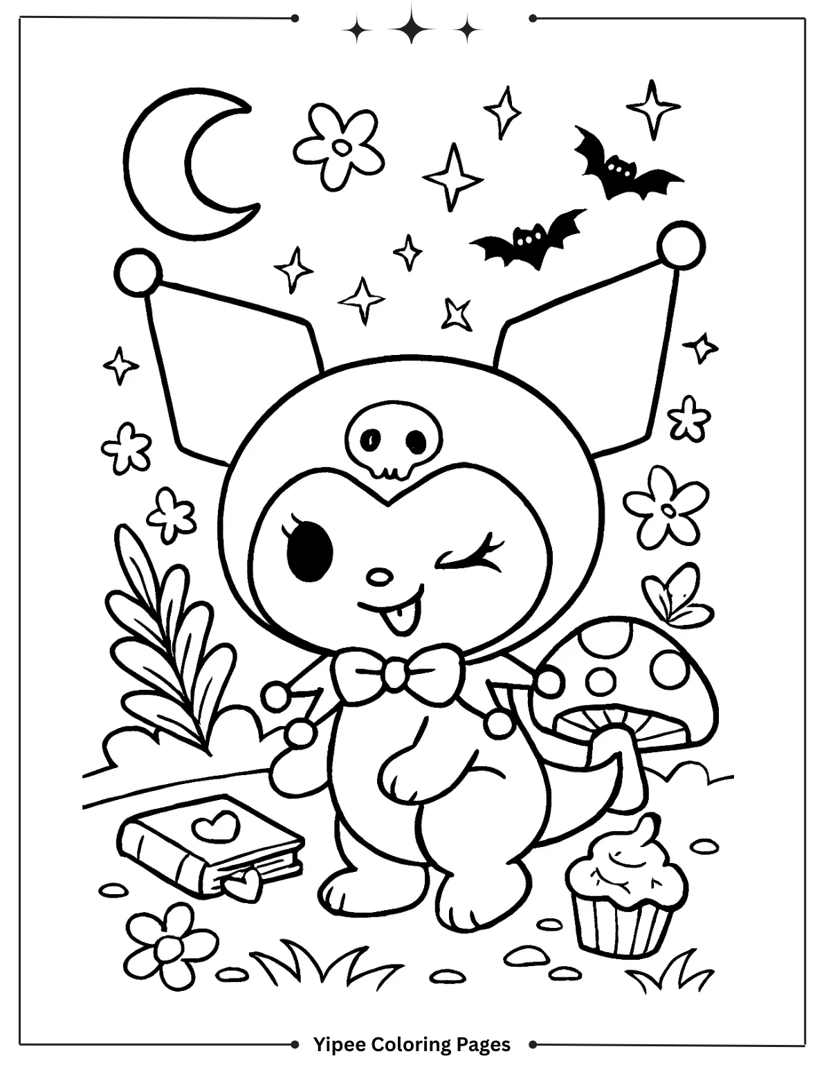 kuromi Coloring pages By Yipee Coloring Pages Kuromi stands with a bashful smile