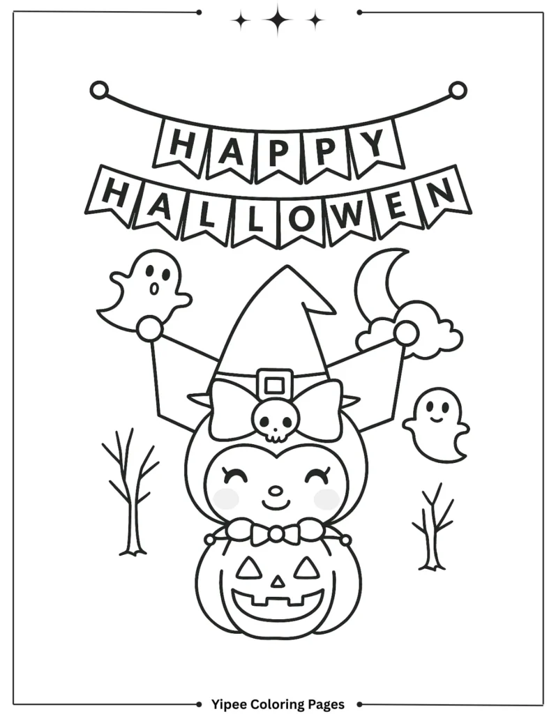 kuromi Coloring pages By Yipee Coloring Pages Kuromi under Happy hallowen banner