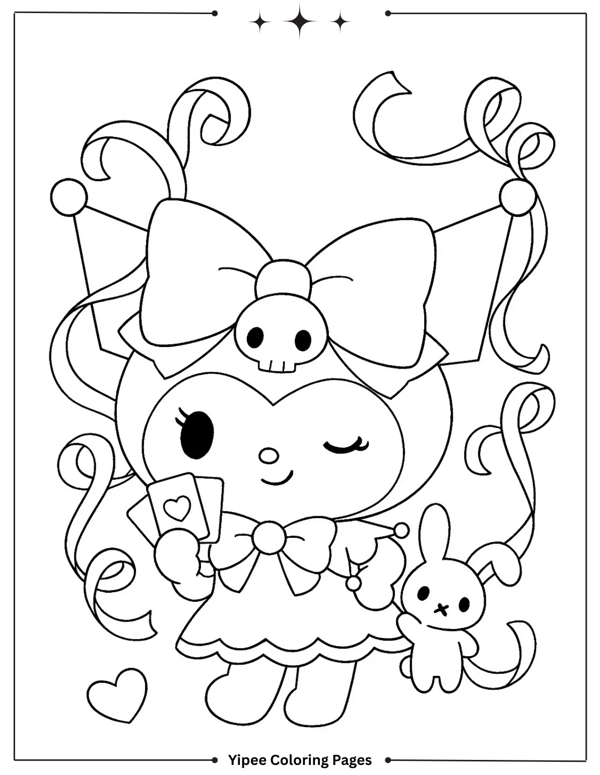 kuromi Coloring pages By Yipee Coloring Pages Kuromi with curled ribbons