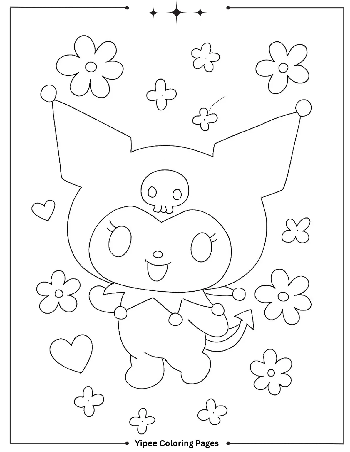 kuromi Coloring pages By Yipee Coloring Pages Kuromi with flower coloring page