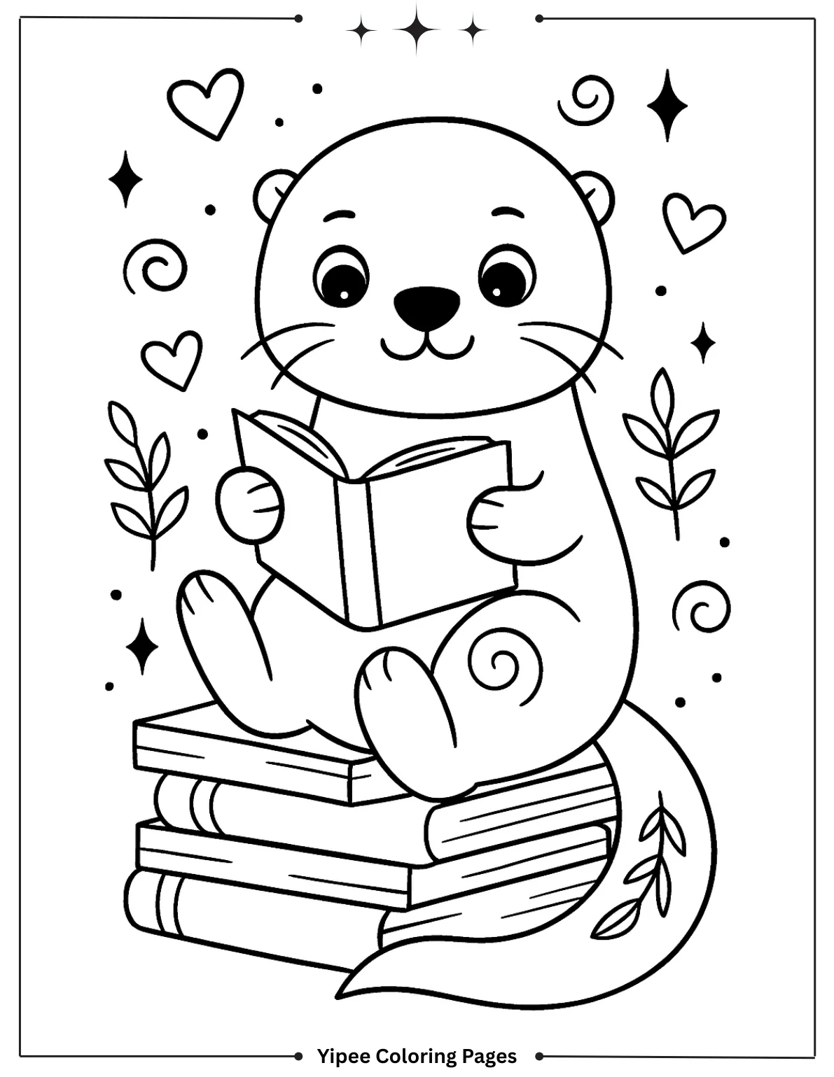 Otter Reading Books Coloring Sheet