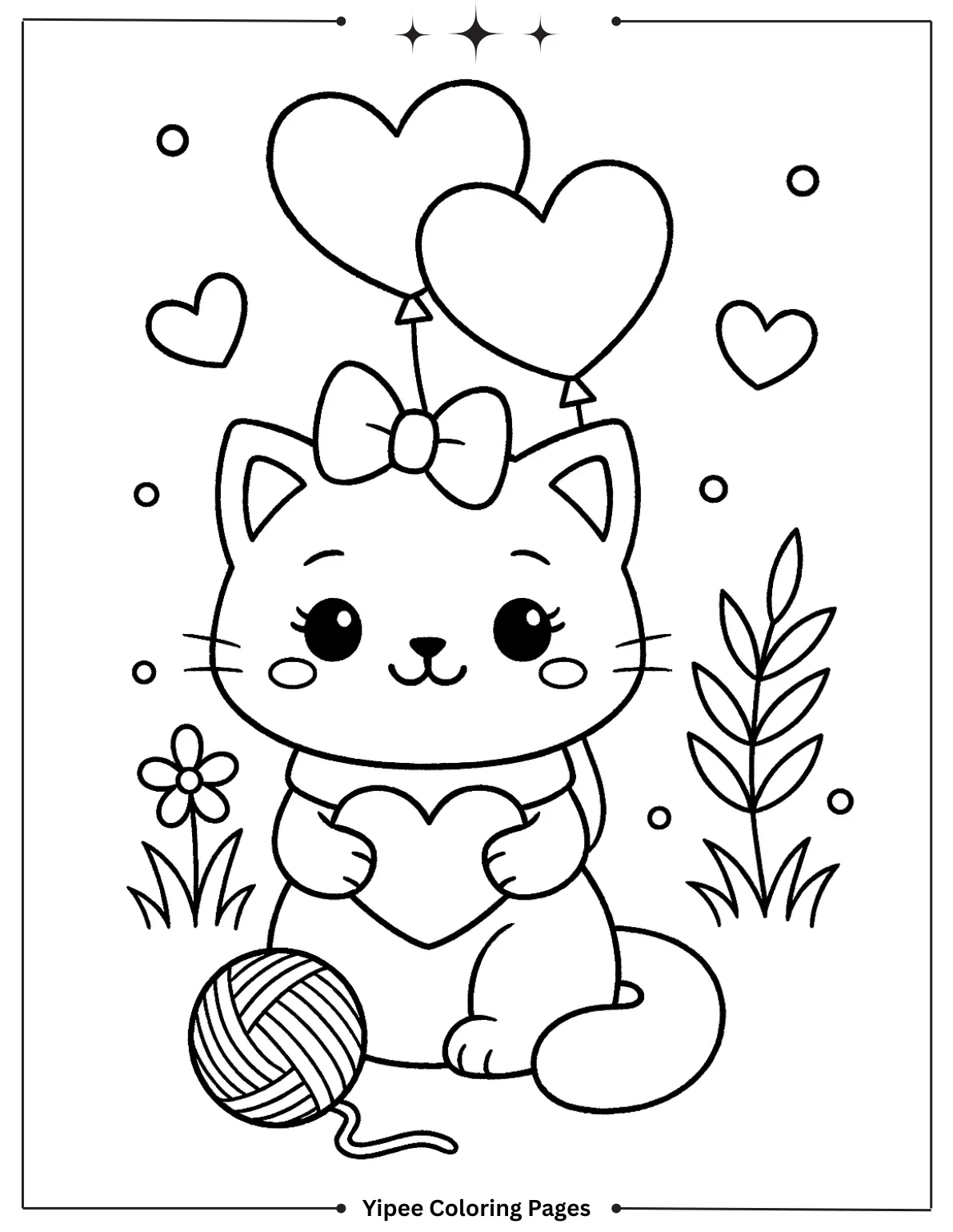 Cat Coloring Pages By Yipee Coloring Pages Pretty Cat with Bow Among Flowers Coloring Page