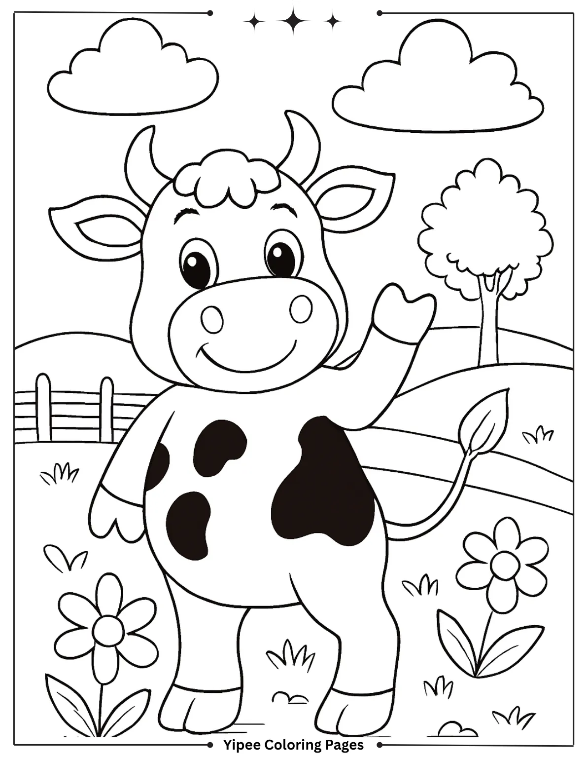 Simple Cow on the Farm Coloring Page