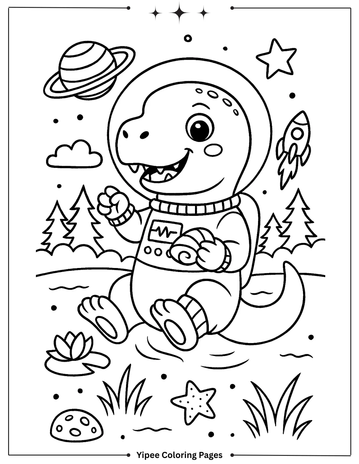 T-Rex Astronaut Coloring Page for Kids