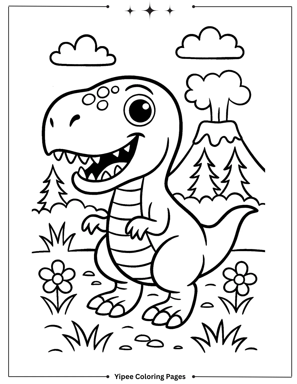 T-Rex in Nature with Volcano Coloring Sheet