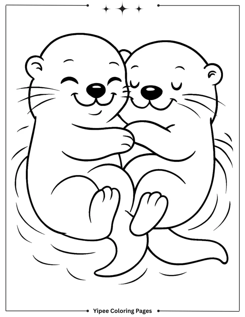 Two Otters Snuggling in the Water Coloring Page
