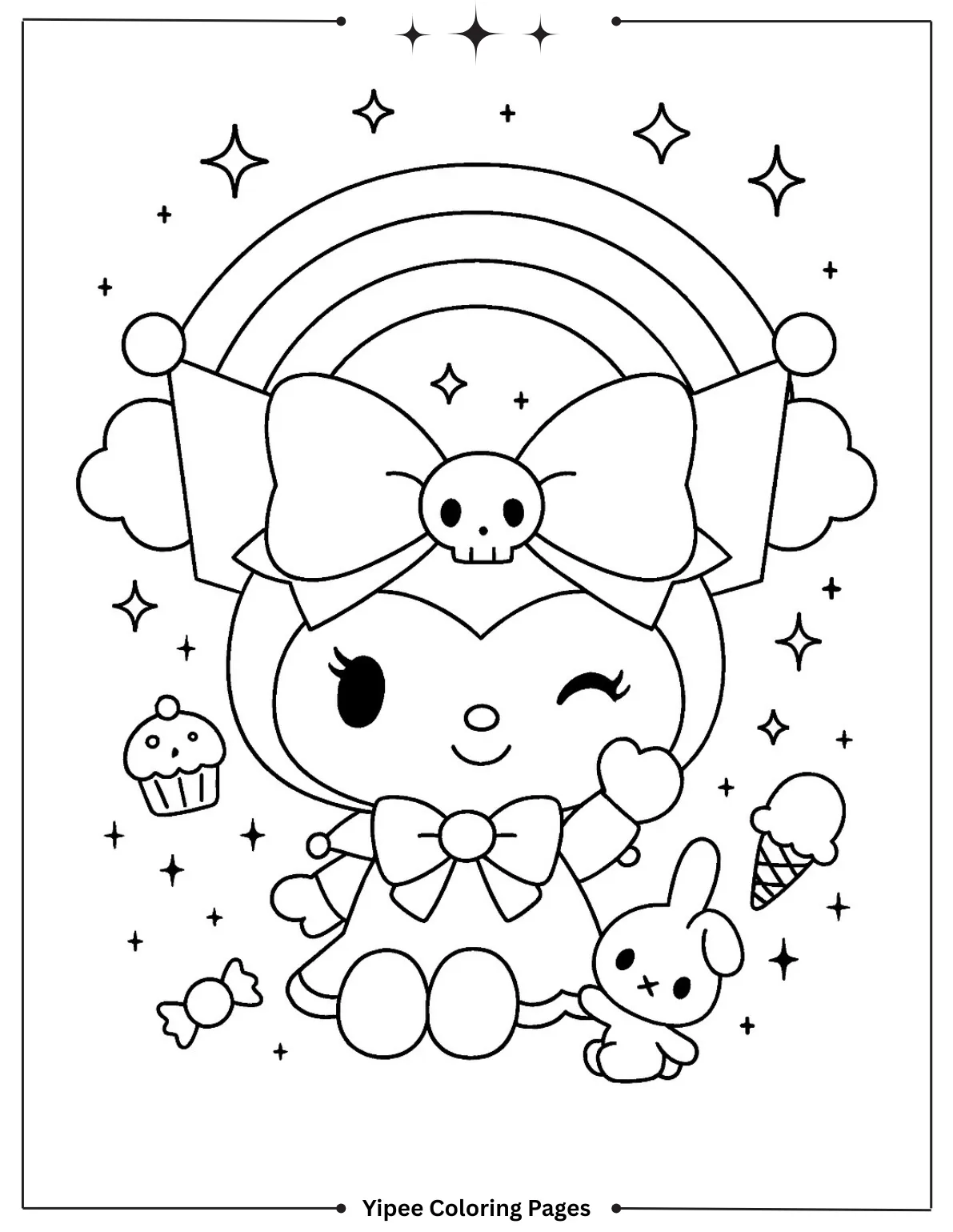kuromi Coloring pages By Yipee Coloring Pages Wearing a big Kuromi Wearing a big bow