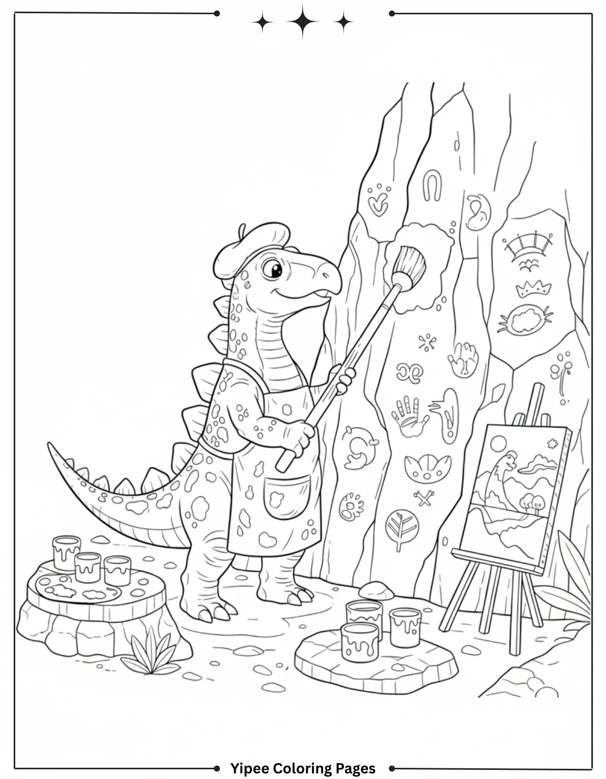 Stegosaurus Coloring Pages - Let’s Color a Dino Star! Artistic Stegosaurus Paints on Rock Coloring Page