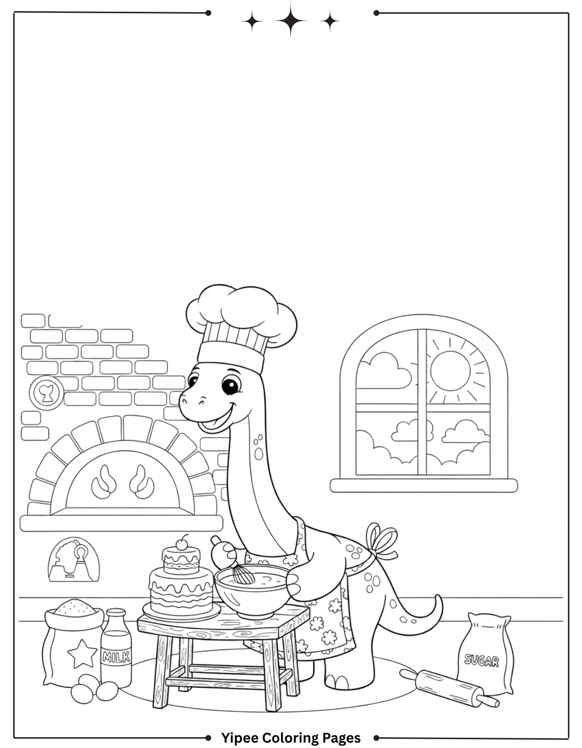 Baking Brachiosaurus Makes a Cake Coloring Page for Kids