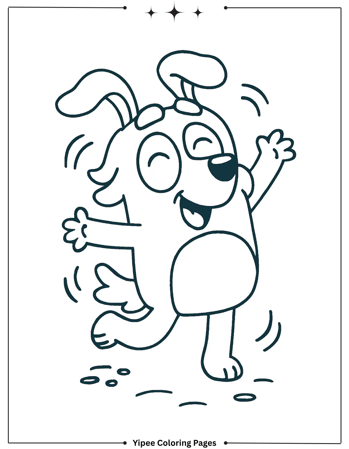 Bluey dances with joy in a playful mood