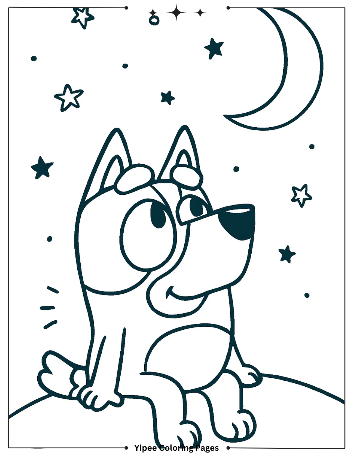 Bluey gazes at the stars and moon on a peaceful night