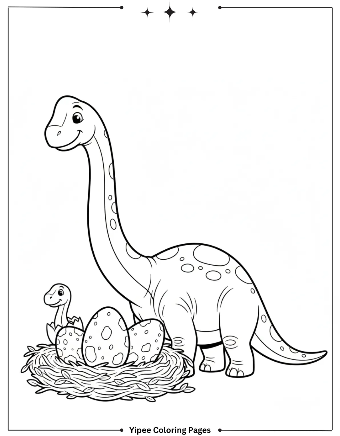 Brachiosaurus Mom with Eggs Coloring Page