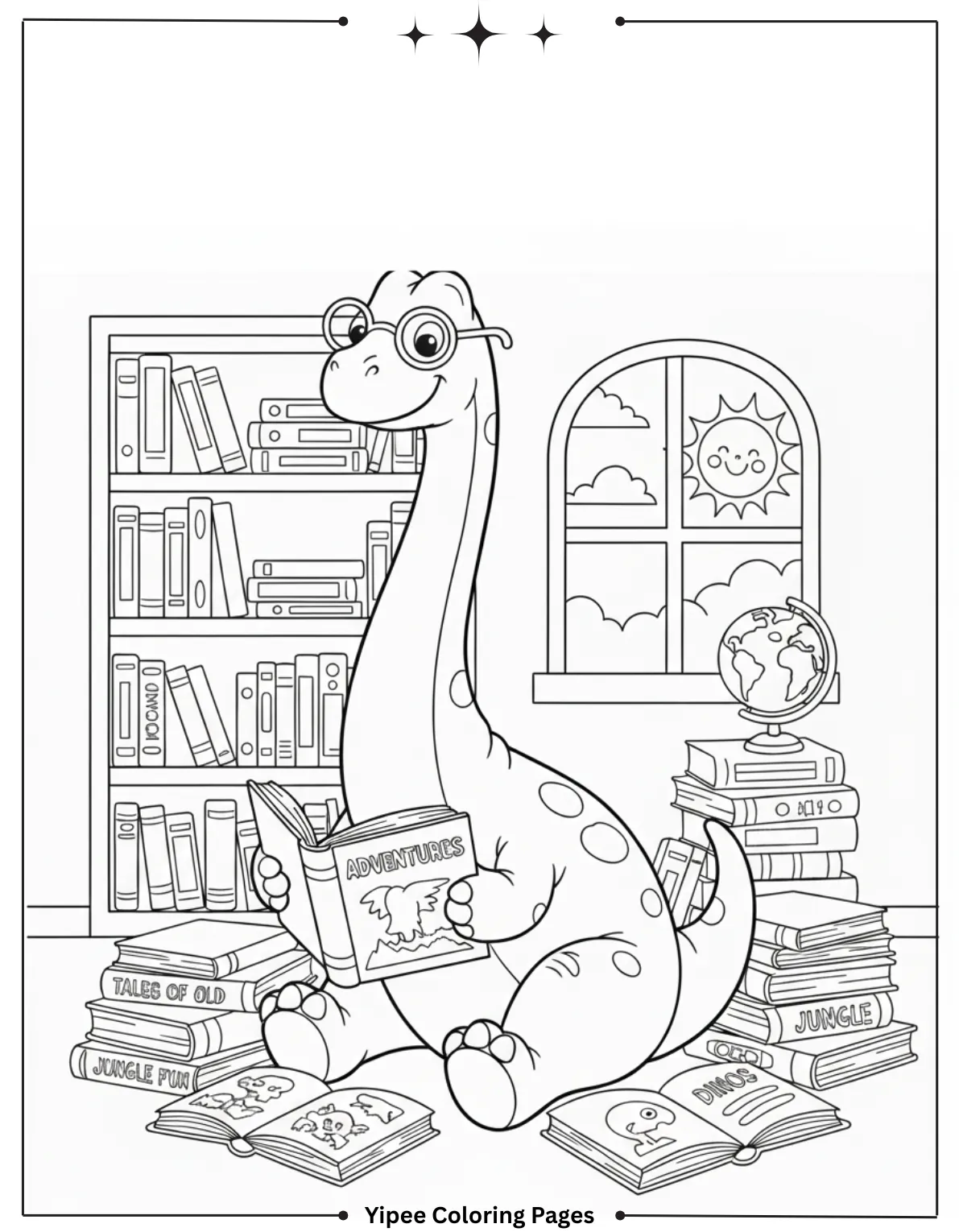 Brachiosaurus Reading Books Coloring Page